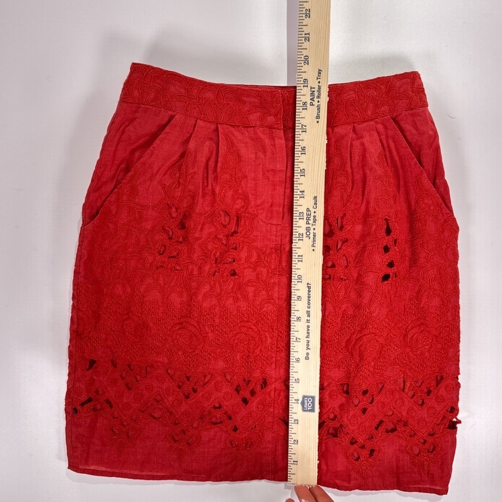 Baraschi Women’s Linen Embroidered Mini Skirt Red Size 2 - Picture 10 of 10